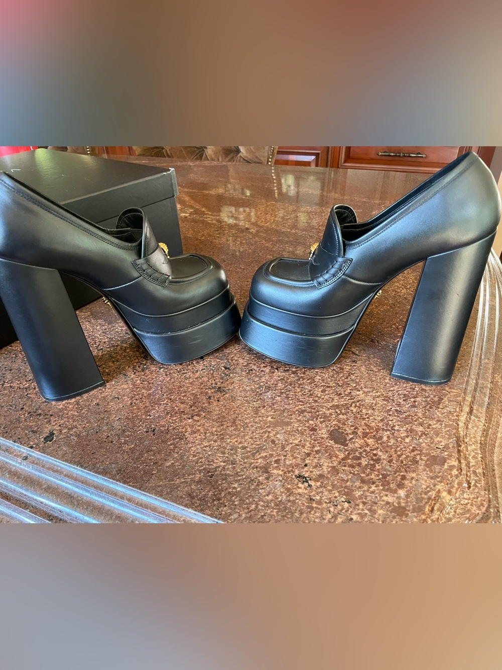 Versace Aevitas Black Platforms with Gold Medusa Accent 36.5 with box - Picture 5 of 12